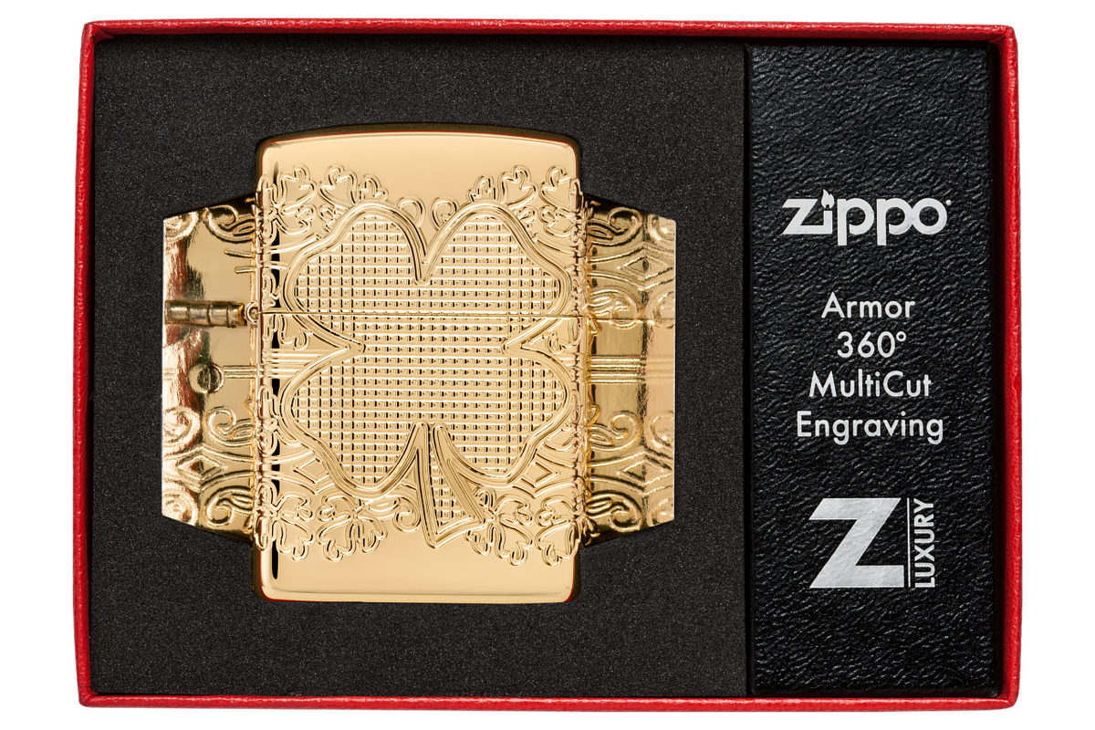 Zippo 46301 vžigalnik Armor Elegant Golden Clover, High Polish Gold Plate