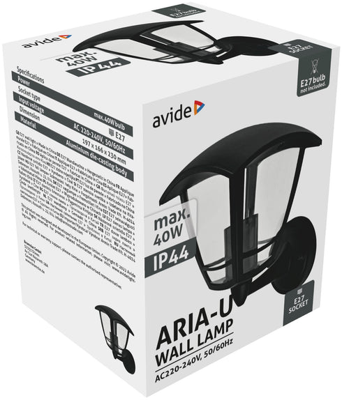 Svetilka zunanja Aria max40W 1xE27 IP44 črna AOWL-1XE27-ARIA-U
