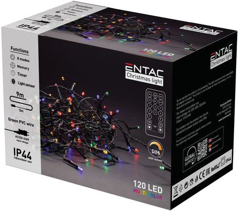 Lučke novoletne 120 LED večbarvne, 9m z upravljalnikom IP44 ECL-120-MR-IR