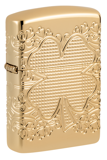 Zippo 46301 vžigalnik Armor Elegant Golden Clover, High Polish Gold Plate