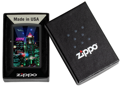 Zippo 48506 vžigalnik Cyber City, Black Matte