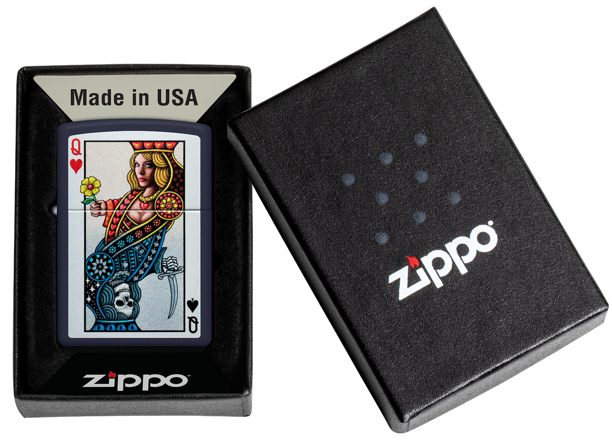Zippo 48723 vžigalnik Queen of Hearts, Navy Matte