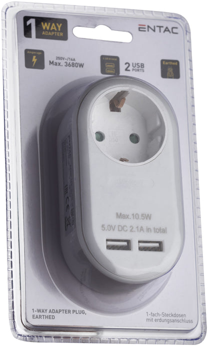 Entac 984728 Razdelilec 1x 16A in 2x USB bel
