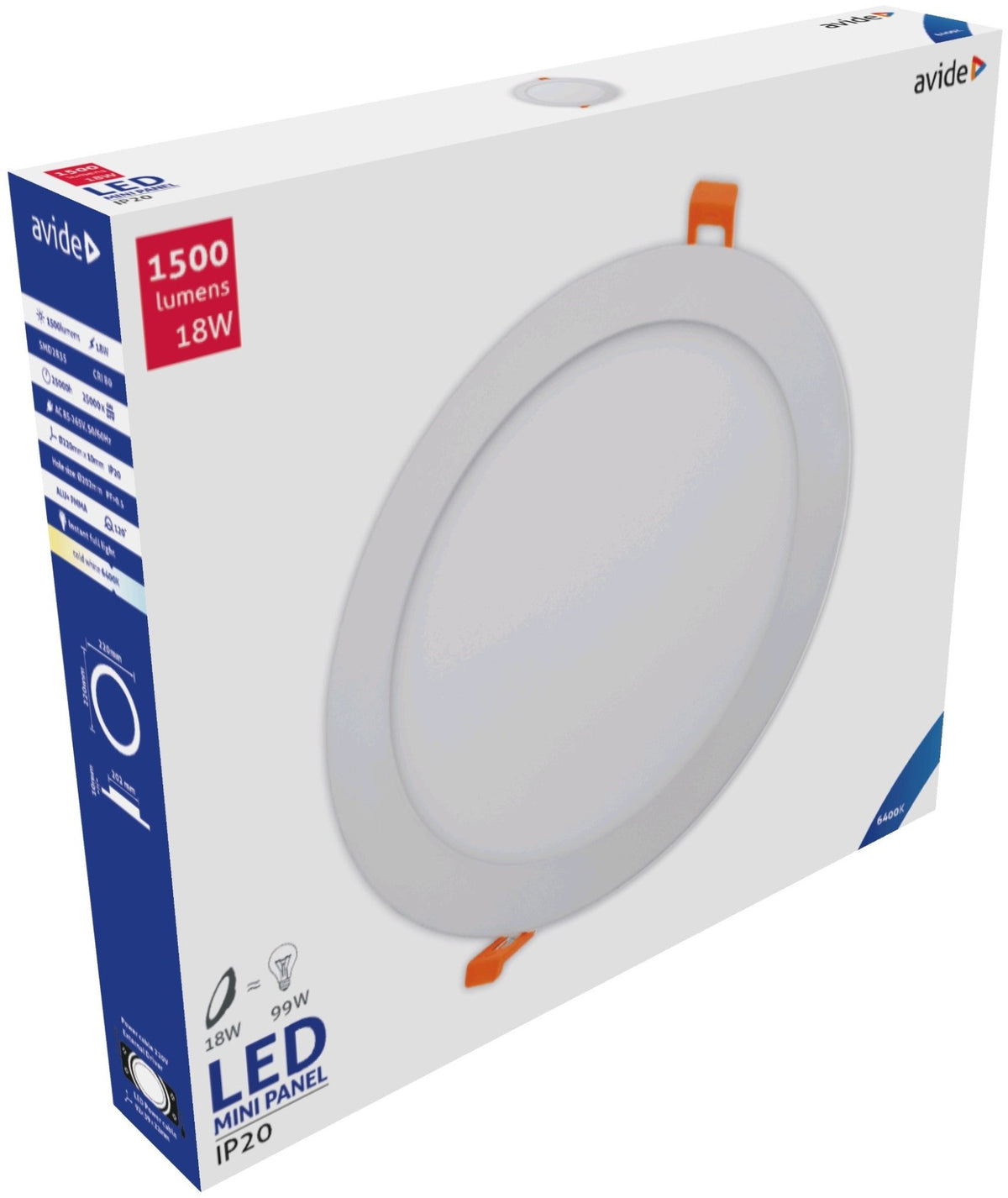 Avide 281291 Svetilka stropna vgradna LED 18W 6400K 1500lm