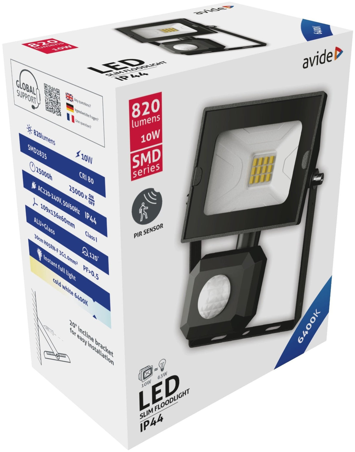 Avide 914022 SMD LED Reflektor Slim s senzorjem 10W CW 820 lm